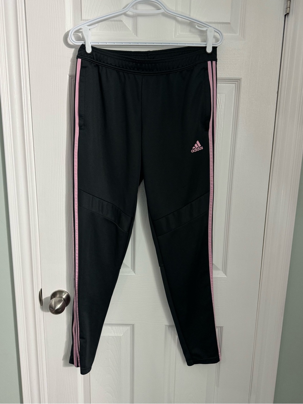 adidas Black Joggers with Pink Stripe Trim